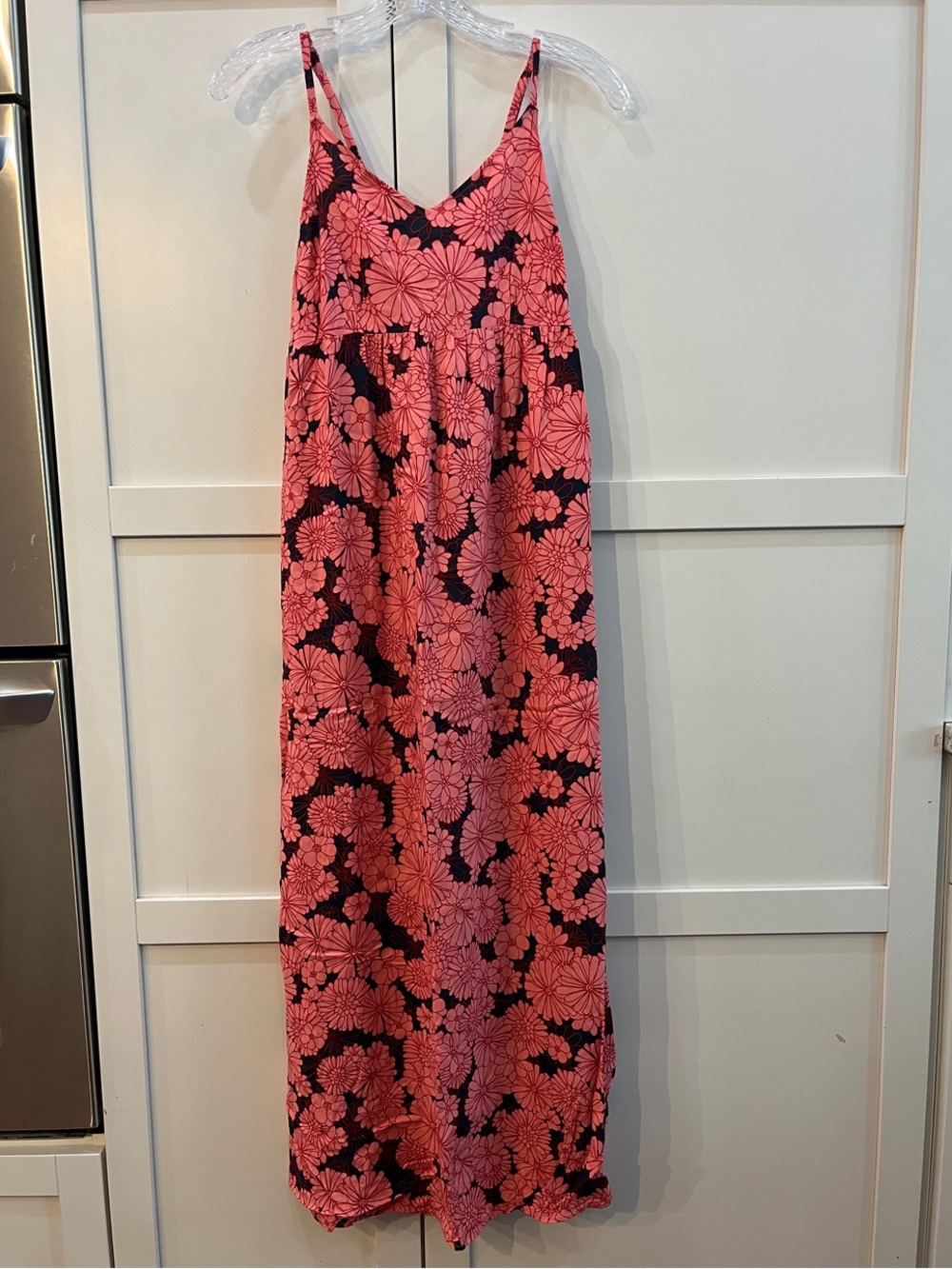 Pink Floral Maxi Dress with Black Floral Print